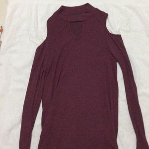 Burgundy off the shoulder sweater dress